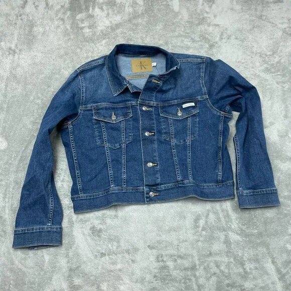 Calvin Klein Womens Denim Jacket XL Button-Front Classic Design d0163 - Picture 2 of 9
